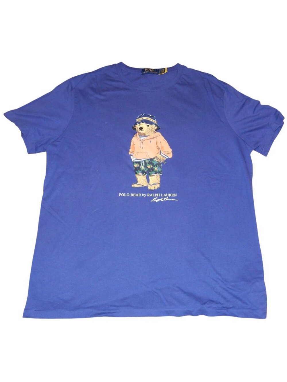 Polo Ralph Lauren Bucket Hat Beach Bear Short Sleeve Blue T-Shirt Adult Large